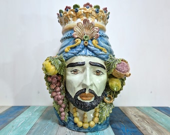 55cm giant Sicilian ceramic Moorish heads from Caltagirone, Caltagirone heads, Moorish heads, ceramic heads, vases, plant holders