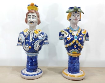 Bougeoir en céramique sicilienne Caltagirone, Candelabro, Bougeoir, Bougeoir, Lumiera, lampe à huile en céramique