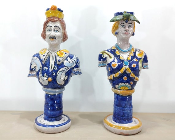 Candle holder in Sicilian ceramic Caltagirone, Candelabro, Candle holder, Candle holder, Lumiera, ceramic oil lamp