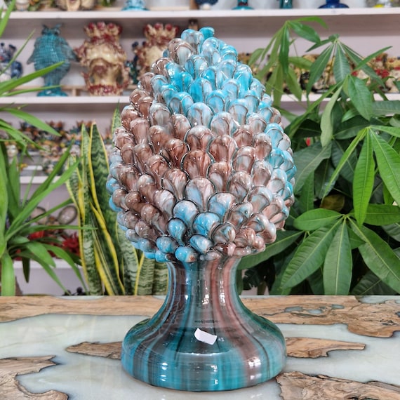 H35 pine cone in Sicilian handcrafted ceramic, unique pieces, interior and exterior home decor, design, handmade, lucky charm