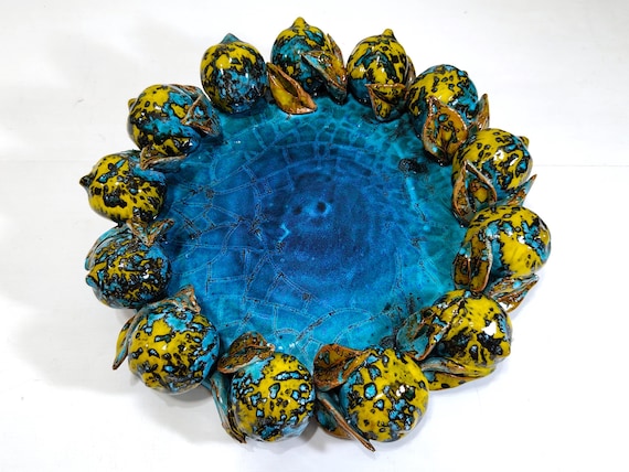 Lemon Centerpiece 40 cm Sicilian Ceramic Caltagirone Artisan made entirely by hand