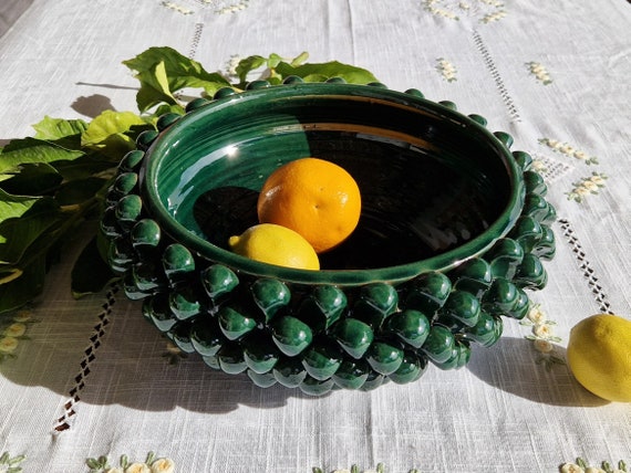 Centerpiece 30 cm bowl Half pine cone Sicilian ceramic Caltagirone cm Artisan made entirely by hand
