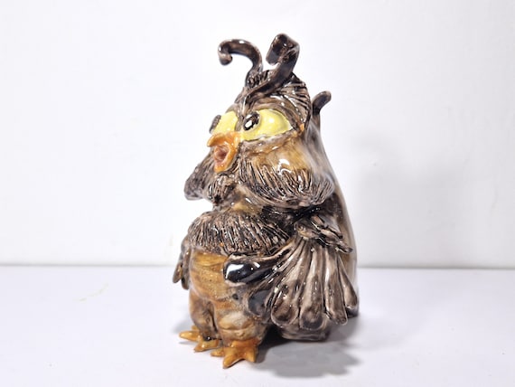 Owl - owl in Sicilian handmade ceramic, handmade Caltagirone ceramic, unique piece, design, handcrafted, Sicilian ceramics