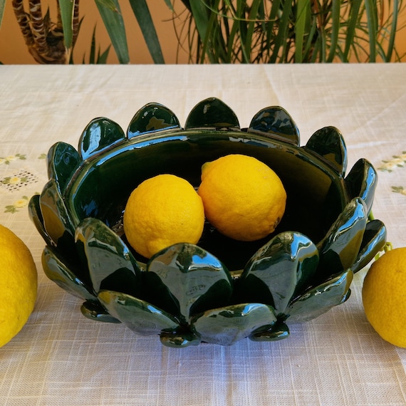 Centerpiece 26 cm artichoke leaves bowl Sicilian ceramic Caltagirone artisan made entirely by hand