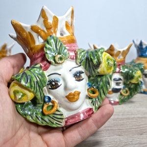 Moor&#39;s heads h12, Caltagirone ceramics, Sicilian ceramics, Design, decoration, handmade, pen holder, toothbrush holder, vase