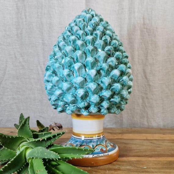 Pine cone H35 in Sicilian handmade ceramic Caltagirone, unique pieces, home decor, interior and exterior, design, handmade, lucky charm,