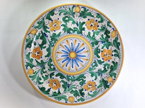 44 cm Sicilian ceramic caltagirone plate, wall plate, flat plate, typical Sicilian dish, flat plate, serving plate