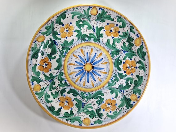 44 cm plate in Sicilian Caltagirone ceramic, wall plate, flat plate, typical Sicilian plate, flat plate, serving plate