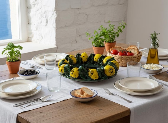 Lemon Centerpiece 37 cm Sicilian Ceramic Caltagirone Artisan made entirely by hand