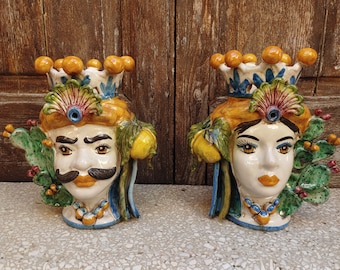 Moor&#39;s heads h26, vases, Caltagirone ceramics, Sicilian ceramics, Design, home decoration, handmade, unique pieces, craftsmanship.