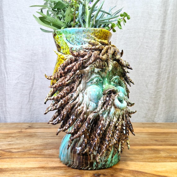 Head of God Aeolus, vases, Sicilian artisan ceramics, Design, home decoration, artistic vase, Moor's head, god of the winds