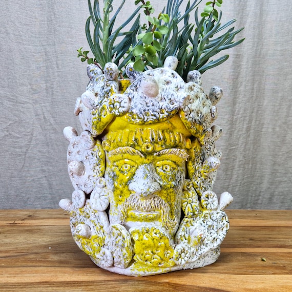 Modern Sicilian ceramic Moor's head, handcrafted, vases, Design, Moor's heads, ceramic heads, vases, plant holders, unique heads