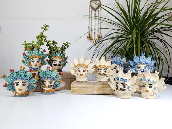 Moor's heads h11, Caltagirone ceramics, Sicilian ceramics, Design, decoration, handmade, pen holder, toothbrush holder, vase