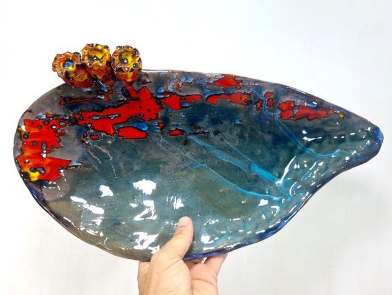 Prickly pear shovel 45 cm Sicilian handmade ceramic cactus, prickly pear, ladle rest, empty pockets, ashtray, tray