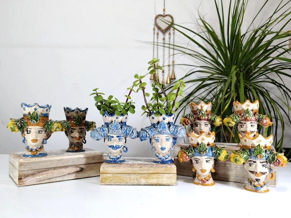 Moor's heads h13, Caltagirone ceramics, Sicilian ceramics, Design, decoration, handmade, pen holder, toothbrush holder, vase