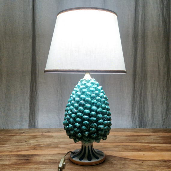large pine cone lamps, living room light, home decor, handmade, unique piece, Caltagirone ceramic, Sicilian artisan ceramic