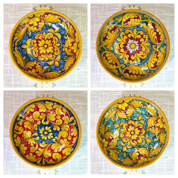 21.5 cm handmade Sicilian ceramic soup plates from S. Stefano di Camastra, plate, saucer, tray, cup.