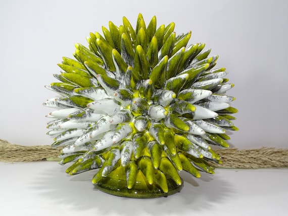 Sea urchin 30 cm of Sicilian handcrafted ceramic, thorn hedgehog, ring holder, table decoration, home design, pencil hedgehog