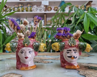 Moor&#39;s heads miniature, egg cup, toothpick holder Caltagirone ceramic, Sicilian ceramic, Design, wedding favors, handmade