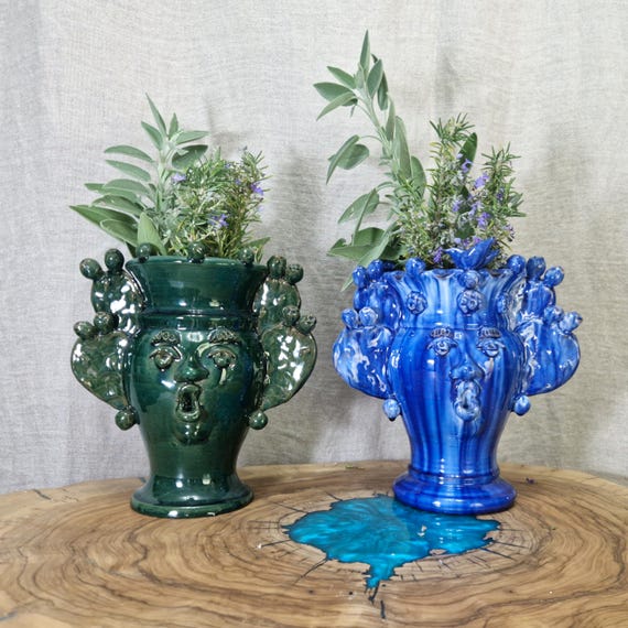 22 cm modern Sicilian ceramic Moor's heads, handcrafted, modern heads, Moor's heads, ceramic heads, vases, plant holders