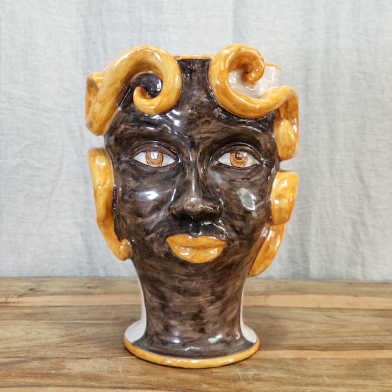 Sicilian Moor's head, handmade, vases, Caltagirone ceramics, design, home decoration, Sicilian craftsmanship, faces