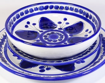 Servizio di piatti 18 pezzi in ceramica Eoliana Siciliana nome decoro cappero blu, fatto a mano,per la tavola,colorato,dipinto a mano