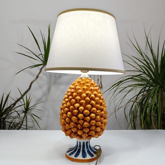 Large pine cone lamps, living room lights, home decor, handmade, unique piece, Caltagirone ceramics, Sicilian artisan ceramics