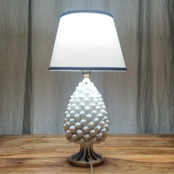 medium pine cone lamps, living room light, home decor, handmade, unique piece, Caltagirone ceramic, Sicilian artisan ceramic