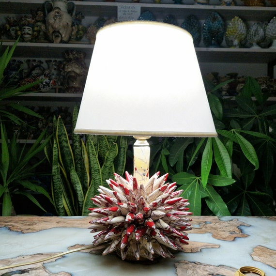 Sicilian handmade ceramic lamp hedgehog, unique pieces, furniture, design, handmade, craftsmanship, Sicilian pine cone