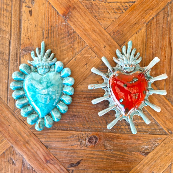 ceramic heart, sacred heart, heart of god, ancient heart, Sicilian ceramic heart, handcrafted heart, wall heart