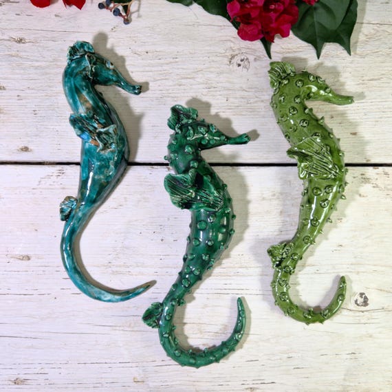 25 cm seahorses in Sicilian artisan ceramic, Caltagirone ceramic, original fish, unique piece, artisan fish
