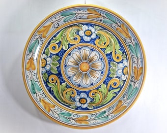 Plaque de caltagirone en céramique sicilienne de 44 cm, plaque murale, assiette plate, plat typique de Sicile, assiette plate, assiette de service
