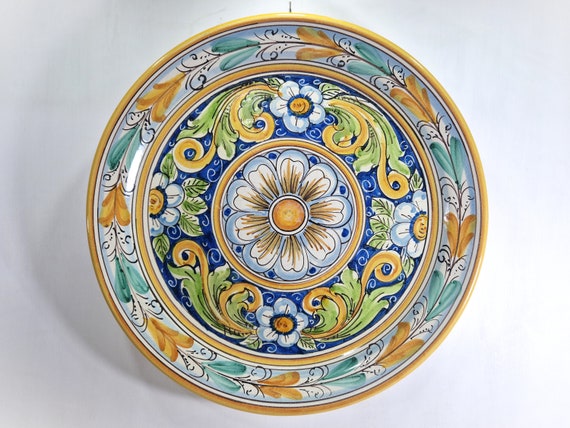 44 cm plate in Sicilian Caltagirone ceramic, wall plate, flat plate, typical Sicilian plate, flat plate, serving plate