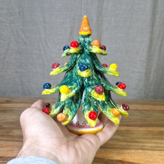 ceramic christmas tree, christmas, caltagirone ceramic, handmade, unique piece, lighting, artisanal, design, home decor