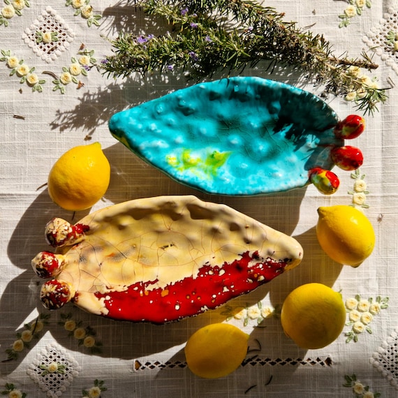 Prickly pear shovel 27 cm cactus in Sicilian artisan ceramic, prickly pear, ladle rest, pocket emptier, ashtray, tray