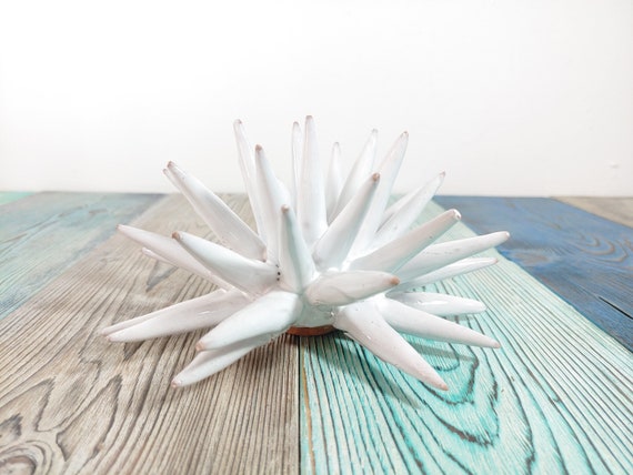 Sea urchin 15 cm Sicilian handmade ceramic white, hedgehog, hedgehog thorns, ring holder, table decoration, home design
