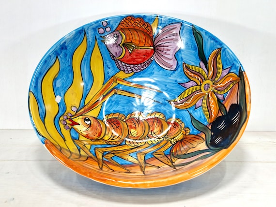 Bowl 30 cm, bowl, capacity, salad bowl, pastiera, centerpiece, Sicilian bowl, fruit bowl, bowl decorated with fish