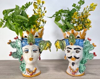 Teste Di Moro In Terracotta Decorata Stile Siciliano Vasi Soprammobili