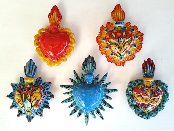 ceramic heart, sacred heart, heart of God, ancient heart, Sicilian ceramic heart, handcrafted heart, wall heart