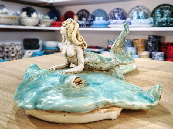 Mermaid on race , sculpture, whale , sea, lighthouse, mermaid, manta ray, race