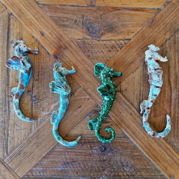 seahorses 20 cm in Sicilian artisanal ceramic, Caltagirone ceramic, original fish, unique piece, artisanal fish