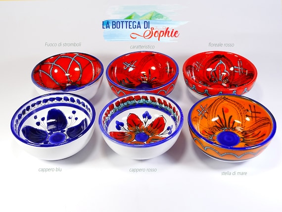 set of 6 12 cm bowls, small bowls, trays, appetizer plates, starters, appetizers, aperitifs, handmade Sicilian ceramic