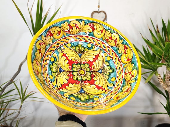 Large 30 cm bowl, centerpiece, bowls, appetizer dishes, salad bowl, tureen, handmade Sicilian Caltagirone ceramics