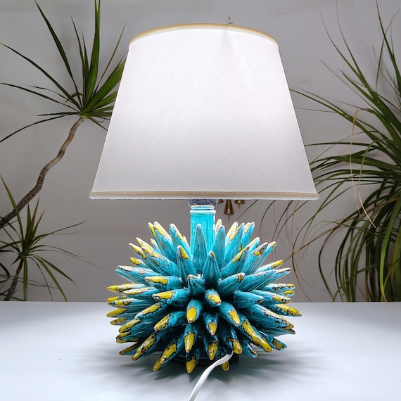 Sicilian handcrafted ceramic hedgehog lamp, unique pieces, furniture, design, handmade, craftsmanship, Sicilian pine cone