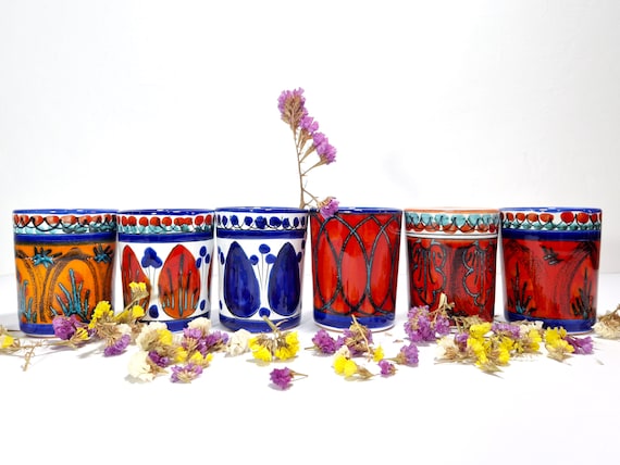 set of 6 ceramic glasses, coffee glass, milk cup, tea cup, ceramic cups, goblet, handmade Sicilian ceramic