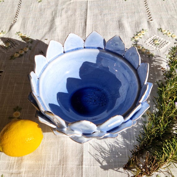 Centerpiece 23 cm lotus flower leaves, bowl Sicilian Ceramic Caltagirone Artisan made entirely by hand