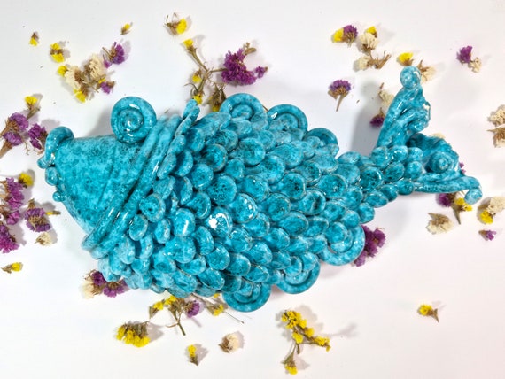 ceramic fish entirely handmade, original Sicilian ceramic Caltagirone, handmade, craftsmanship, Caltagirone