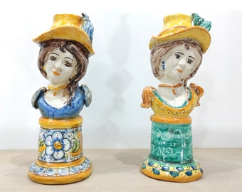 Bougeoir Lumiere en céramique artisanale sicilienne Caltagirone, Candelabro, Bougeoir, Lumiera, lampe à huile en céramique