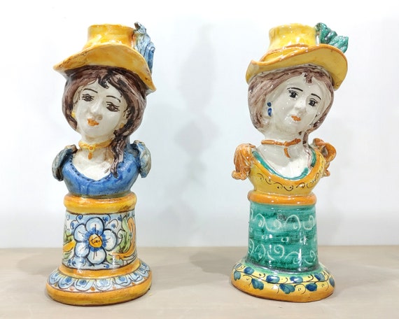 Lumiere candle holder in Sicilian handcrafted ceramic Caltagirone, Candelabro, Candle holder, Lumiera, ceramic oil lamp
