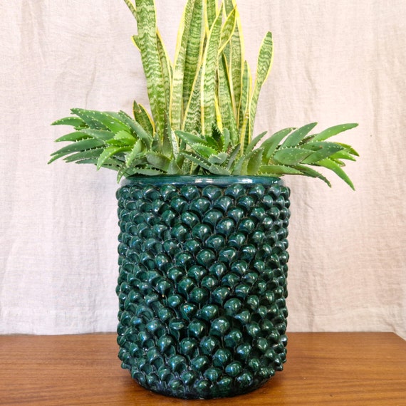 Pigna Vase H.36 L.33 cm Artisan Sicilian Ceramics made entirely by hand, vase holder, caspò, vase, pine cone,